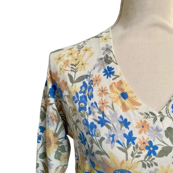 FDJ French Dressing Floral V-Neck Sweater XS Soft Knit Pullover Multicolor - Picture 2 of 13